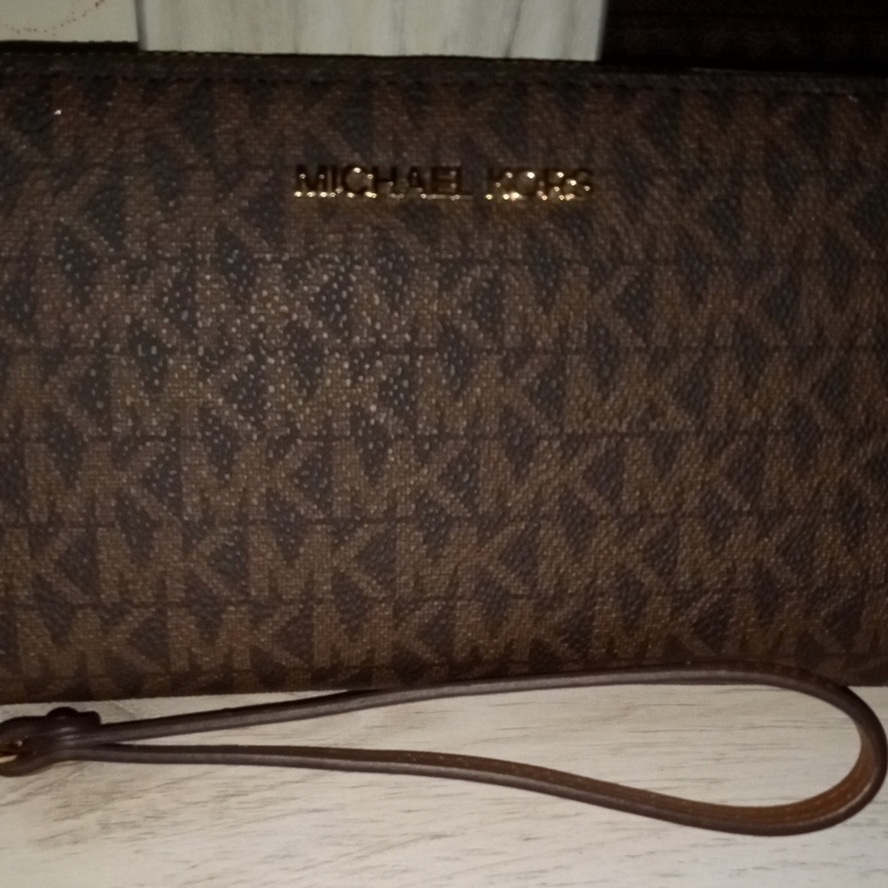 MK Brown Signature Zip Around Wallet